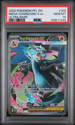2025 POKEMON PHANTASMAL FLAMES #109/094 MEGA CHARIZARD X EX ULTRA RARE PSA 10 - Image 1