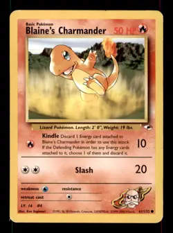 Blaine's Charmander 61/132 Common Gym Heroes Pokemon Unlimited Damaged - Image 1
