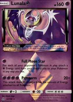 Pokemon TCG Holo Lunala Prism Star SM - Ultra Prism 62/156 - Image 1