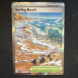 Surfing Beach #114 Full Art Holo - Crown Zenith - Rare Trainer Stadium (2023) - Image 1