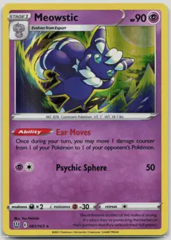 Pokemon Meowstic Holo Rare SWSH05: Battle Styles 061/163 LP - Image 1