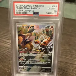 2022 Pokemon JPN SWSH FA/Galarian Zapdos VSTAR Universe PSA 10 - Image 1
