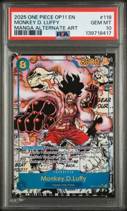 2025 ONE PIECE OP11 A FIST OF DIVINE SPEED #118 MONKEY D. LUFFY MANGA PSA 10 - Image 1