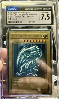 2002 Yu-Gi-Oh Blue-Eyes White Dragon SDK-001 Ultra Rare CGC 7.5 KAIBA Starter DK - Image 1