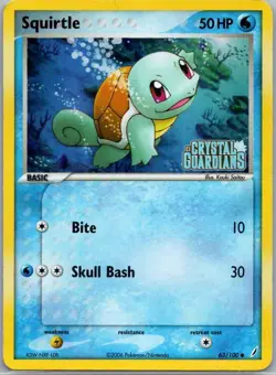 Squirtle 63/100 Crystal Guardians Stamped Common Reverse Holo Pokemon - Image 1