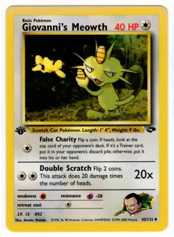 2000 Gym Challenge 1st Edition Giovanni's Meowth #43 Fading Top Border - Image 1