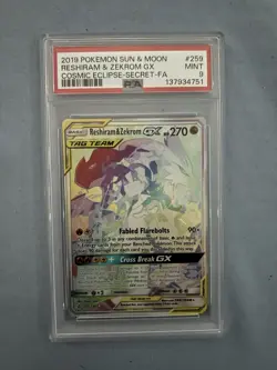 2019 Pokemon Cosmic Eclipse Reshiram & Zekrom GX 259/236 Full Art Holo PSA 9 - Image 1
