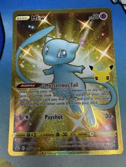 Mew 25/25 Full Art Gold Rare Shiny Celebrations Pokemon Card - Image 1