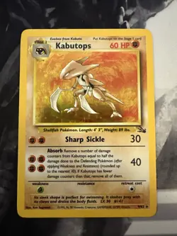 Pokemon TCG Kabutops 9/62 Fossil Holo Rare Unlimited - Image 1