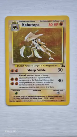 Pokemon Kabutops 1999 Fossil Holo Rare Card 9/62 sleeve kept great card - Image 1