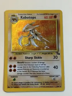 Pokemon TCG Kabutops Fossil 9/62 Unlimited Holo Rare 60 HP 1999 Wizards English - Image 1