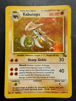 Pokemon Kabutops Holo Rare Card 9/62 Fossil Set, Unlimited 1999 WOTC TCG - Image 1