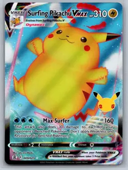 Surfing Pikachu VMAX 009/025 Holo VMAX Rare Celebrations Pokemon Near Mint - Image 1