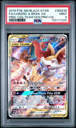 2019 POKEMON BLACK STAR SM230 FULL ART/CHARIZARD & BRAIXEN GX TAG TEAM PSA 9 - Image 1