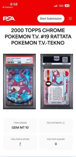 2000 Topps Chrome Pokemon Rattata Tekno PSA 10 Low Pop Rare #19 Series 1 - Image 3