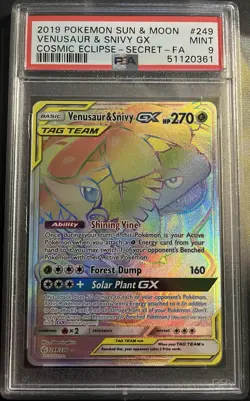 Pokemon Venusaur & Snivy GX (Secret) 249/236 Sm-Cosmic Eclipse Holo PSA 9 - Image 1