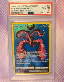 2023 POKEMON SWSH BLACK STAR PROMO CROWN ZENITH TIN #284 GALARIAN MOLTRES PSA 10 - Image 1