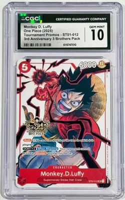 2025 One Piece Monkey D. Luffy 3rd Anniversary ST01-012 CGC 10 Gem Mint English - Image 1