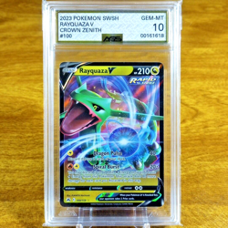 Pokemon Crown Zenith Rayquaza V 100/159 AGS Gem-MT 10 Full Art Holo Rare 2023 - Image 1