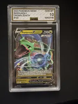 Pokemon Crown Zenith Rayquaza V 100/159 AGS Gem-MT 10 Full Art Holo Rare 2023 - Image 1