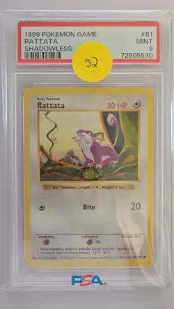 1999 POKEMON GAME RATTATA PSA 9 BASE SET SHADOWLESS - Image 1