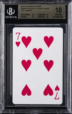 2016 MARIO PIKACHU PLAYING CARDS POKEMON CENTER 7 OF HEARTS BGS 10 - Image 1