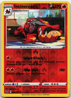 INCINEROAR 032/195 RARE SILVER TEMPEST POKEMON REVERSE HOLO MP - Image 1