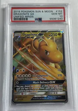 DRAGONITE GX 152/236 PSA 10 Unified Minds Sun & Moon Pokemon - Image 1