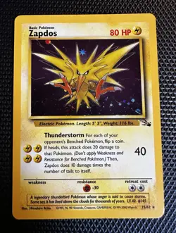 Zapdos Fossil Holo Rare Unlimited 15/62 80 HP 2000 Wizards of the Coast - Image 1