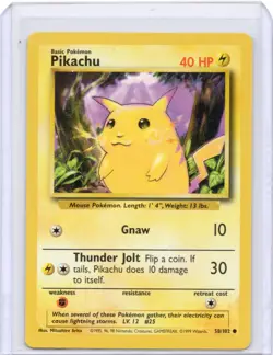 Pikachu Yellow Cheeks 58/102 1999 Unlimited Set Vintage Non Holo Pokemon NM/Mint - Image 1