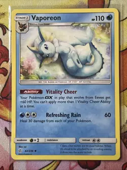 Vaporeon 42/236 S&M Cosmic Eclipse Uncommon VLP Pokemon - Image 1