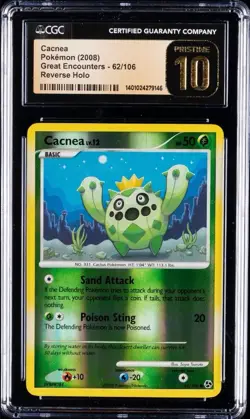 2008 POKEMON GREAT ENCOUNTERS #62 CACNEA REVERSE HOLO CGC PRISTINE 10 - Image 1