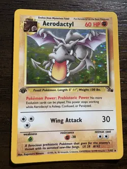 1999 Pokemon TCG Aerodactyl Holo Rate Card 1/62 Fossil 1st Edition #1 - Image 3