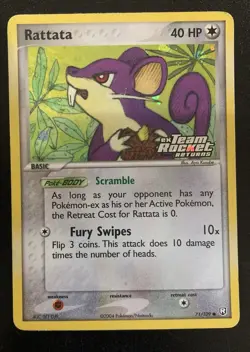 Pokemon Rattata 71/109 Stamped Reverse Holo EX Team Rocket Returns 2004 Vintage - Image 1