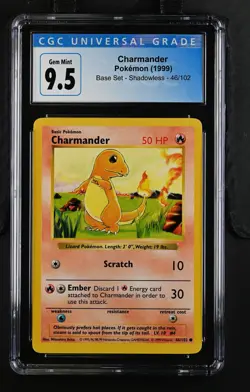 Charmander 46/102 Shadowless Base Set Pokemon CGC 10 Gem Mint - Image 1
