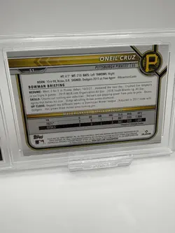 2022 Bowman Oneil Cruz Pittsburgh Pirates RC Rookie Grade 10 GEM MINT - Image 4
