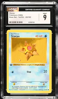 CGC 9 MINT Staryu 65/102 1st Edition Shadowless Base Set Pokemon Card - Image 1