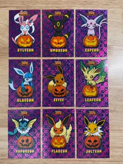 Eeveelutions Pumpkin HALLOWEN Card Database SET Magenta Foil Holo - Image 1