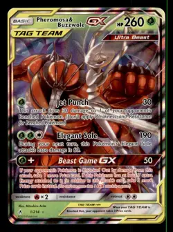 Pheromosa & Buzzwole GX 1/214 Holo GX Rare Unbroken Bonds Pokemon Holo Near Mint - Image 1