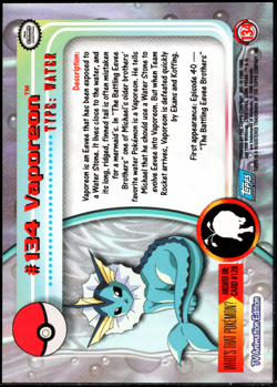 2000 Topps Pokemon TV Animation Edition Series 3 #134 Vaporeon Holo Foil NM - Image 2
