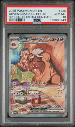 2025 Pokemon DRI EN Special Illustration Rare #235 Arven's Mabosstiff ex PSA 10 - Image 1