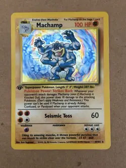 Pokemon Card Machamp 1st Edition Holo 8/102 Base Set 1999 Shadowed Vintage LP - Image 1