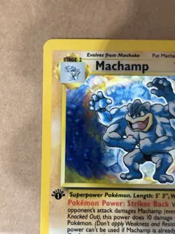 Pokemon Card Machamp 1st Edition Holo 8/102 Base Set 1999 Shadowed Vintage LP - Image 2