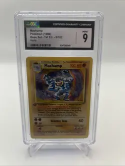 1999 Pokemon TCG Base Set 1st Edition Machamp 8/102 Holo Rare CGC 9 Mint WOTC - Image 1