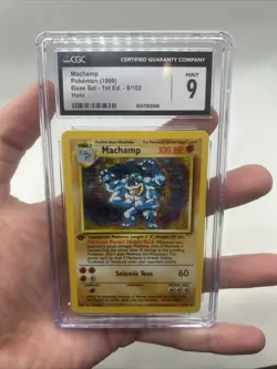 1999 Pokemon TCG Base Set 1st Edition Machamp 8/102 Holo Rare CGC 9 Mint WOTC - Image 3
