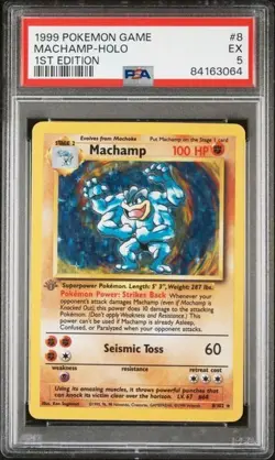 1999 Pokemon Base Set Machamp 8/102 1st Edition Holo PSA 5 EX - Image 1