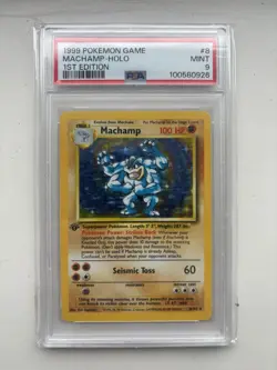 Pokemon TCG 1999 Base Set 8/102 Machamp Holo 1st Edition PSA 9 MINT - Image 1