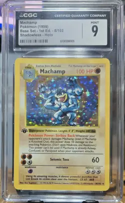 Machamp 1999 Pokemon Base Set 8/102 1st Edition Shadowless Holo CGC MINT 9 - Image 1