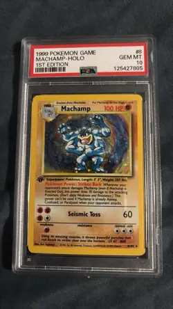 Pokemon TCG 1999 Machamp Holo Rare 1st Edition Base Set PSA 10 8/102 - Image 1