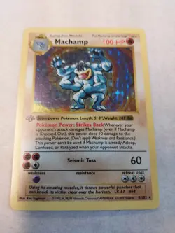 1999 Pokemon Base Set Shadowless 1st Edition Machamp #8/102 Holo Never Played - Image 1